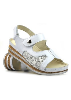 Wygodne sandały damskie skórzane - Helios Komfort 120, srebrne ze sklepu ulubioneobuwie w kategorii Sandały damskie - zdjęcie 157615325