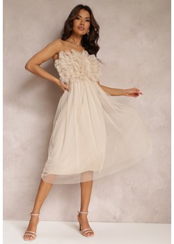 Beżowa Tiulowa Sukienka bez Ramiączek z Falbankami Tremone ze sklepu Renee odzież w kategorii Sukienki - zdjęcie 157623017