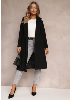 Czarny Płaszcz Dwurzędowy Wiązany Meollie ze sklepu Renee odzież w kategorii Płaszcze damskie - zdjęcie 157624055