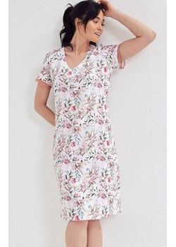 Bawełniana koszula damska w kwiatowy print 166, Kolor biało-różowy, Rozmiar S, Cana ze sklepu Intymna w kategorii Koszule nocne - zdjęcie 157629118