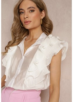 Biała Bluzka z Falbankami z Plisowanej Tkaniny i Krótkimi Rękawami Janta ze sklepu Renee odzież w kategorii Bluzki damskie - zdjęcie 157630525