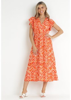 Pomarańczowa Kopertowa Sukienka Maxi z Falbanką i Gumką w Pasie Ahni ze sklepu Born2be Odzież w kategorii Sukienki - zdjęcie 157630949