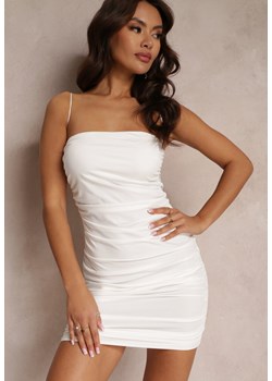 Biała Dopasowana Sukienka Mini z Marszczeniem Falonia ze sklepu Renee odzież w kategorii Sukienki - zdjęcie 157633319