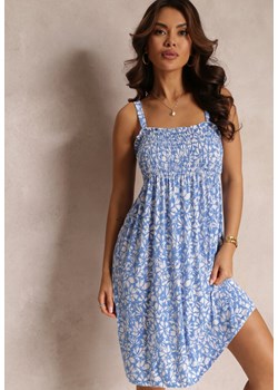 Niebieska Sukienka w Kwiatowy Wzór na Cienkich Ramiączkach Revisa ze sklepu Renee odzież w kategorii Sukienki - zdjęcie 157643137