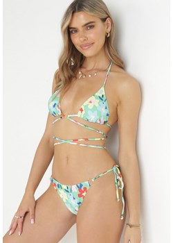 Zielone Wzorzyste Bikini z Wiązaniem na Szyi i Plecach Leesta ze sklepu Born2be Odzież w kategorii Stroje kąpielowe - zdjęcie 158038447