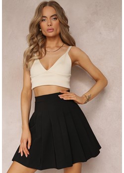 Czarna Rozkloszowana Spódnica Mini z Zakładkami Plainnet ze sklepu Renee odzież w kategorii Spódnice - zdjęcie 158038577