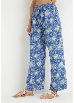 Niebieskie Wzorzyste Spodnie z Gumką w Pasie i Szerokimi Nogawkami Fannase ze sklepu Born2be Odzież w kategorii Spodnie damskie - zdjęcie 158045017