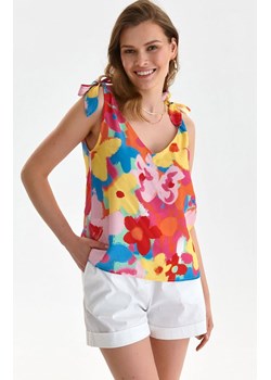 Printowana bluzka bez rękawów w kolorowe kwiaty DKE0006, Kolor różowo-żółty, Rozmiar 34, Top Secret ze sklepu Primodo w kategorii Bluzki damskie - zdjęcie 158056975