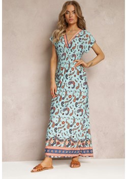 Jasnoniebieska Rozkloszowana Sukienka Maxi z Printem Paisley z Gumką w Pasie Zoenia ze sklepu Renee odzież w kategorii Sukienki - zdjęcie 158457929