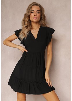Czarna Taliowana Sukienka Mini Ozdobiona Falbankami Salleni ze sklepu Renee odzież w kategorii Sukienki - zdjęcie 158463587