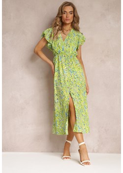 Jasnozielona Sukienka Maxi z Błyszczącą Nitką i Gumką w Talii Phike ze sklepu Renee odzież w kategorii Sukienki - zdjęcie 158463657