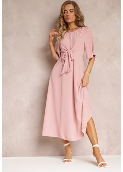 Jasnoróżowa Rozkloszowana Sukienka Maxi z Szerokim Rękawem i Gumką w Pasie Sador ze sklepu Renee odzież w kategorii Sukienki - zdjęcie 158463797