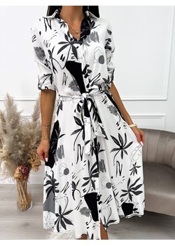Biało-Czarna Sukienka Midi ze sklepu ModnaKiecka.pl w kategorii Sukienki - zdjęcie 158492539