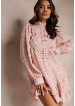 Różowa Sukienka Mini z Falbankami i Koronkowymi Wstawkami Piolini ze sklepu Renee odzież w kategorii Sukienki - zdjęcie 158496996
