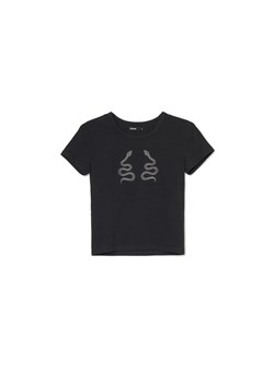 Cropp - Czarna koszulka z motywem węży - czarny ze sklepu Cropp w kategorii Bluzki damskie - zdjęcie 158505888