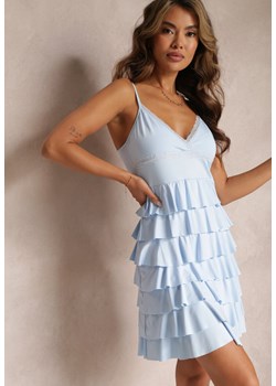 Niebieska Sukienka z Falbankami na Cienkich Ramiączkach Landas ze sklepu Renee odzież w kategorii Sukienki - zdjęcie 158827325