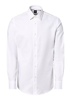 BOSS Koszula męska łatwa w prasowaniu Mężczyźni Slim Fit Bawełna biały wypukły wzór tkaniny kołnierzyk kent ze sklepu vangraaf w kategorii Koszule męskie - zdjęcie 158853028