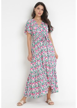 Różowa Sukienka Maxi z Wiskozy i Wiązanym Paskiem Ambrinta ze sklepu Born2be Odzież w kategorii Sukienki - zdjęcie 158966626