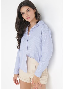 Niebieska Koszula w Paski z Lekko Rozszerzonym Dołem Rira ze sklepu Born2be Odzież w kategorii Koszule damskie - zdjęcie 158968656