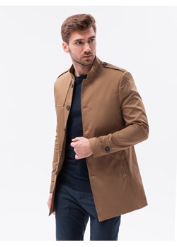 Płaszcz męski - ciemnobeżowy V4 C269 ze sklepu ombre w kategorii Płaszcze męskie - zdjęcie 159000528