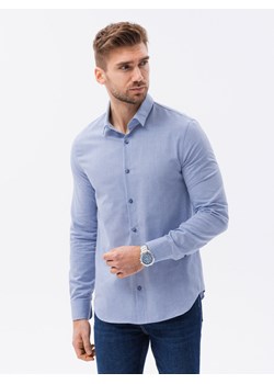 Bawełniana koszula męska z tkaniny w stylu Oxford SLIM FIT - niebieska V9 K642 ze sklepu ombre w kategorii Koszule męskie - zdjęcie 159000798