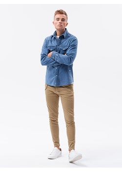 Koszula męska jeansowa na zatrzaski - niebieska V2 K567 ze sklepu ombre w kategorii Koszule męskie - zdjęcie 159004229
