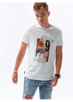 T-shirt męski z nadrukiem - biały V-16A S1434 ze sklepu ombre w kategorii T-shirty męskie - zdjęcie 159004676