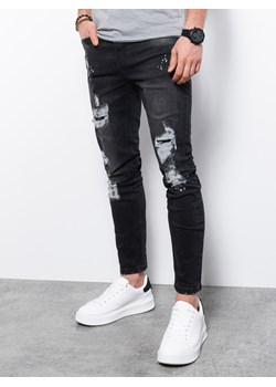 Spodnie męskie jeansowe z dziurami SLIM FIT - czarne V3 P1065 ze sklepu ombre w kategorii Jeansy męskie - zdjęcie 159006158