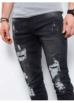 Spodnie męskie jeansowe z dziurami SLIM FIT - czarne V3 P1065 ze sklepu ombre w kategorii Jeansy męskie - zdjęcie 159006159