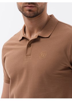Koszulka męska polo z dzianiny pique - jasnobrązowy V23 S1374 ze sklepu ombre w kategorii T-shirty męskie - zdjęcie 159006606
