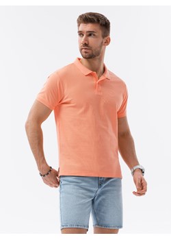 Koszulka męska polo z dzianiny pique - brzoskwiniowy V19 S1374 ze sklepu ombre w kategorii T-shirty męskie - zdjęcie 159007557