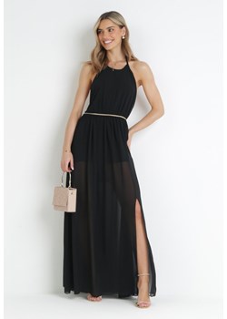 Czarna Rozkloszowana Sukienka Maxi z Wiązaniem na Szyi i Gumką w Pasie Mackenta ze sklepu Born2be Odzież w kategorii Sukienki - zdjęcie 159007899
