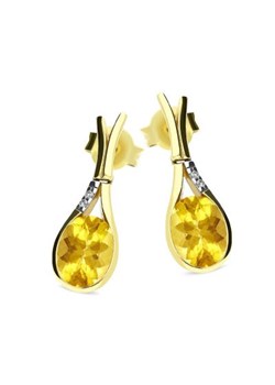 Złote kolczyki wiszące 585 z diamentami i cytrynem ze sklepu LOVRIN w kategorii Kolczyki - zdjęcie 159019765