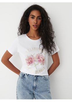Mohito - T-shirt z ozdobnymi kwiatami - Biały ze sklepu Mohito w kategorii Bluzki damskie - zdjęcie 159048706