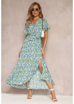 Zielona Sukienka z Wiskozy i Kopertowym Dekoltem w Fantazyjny Print Abai ze sklepu Renee odzież w kategorii Sukienki - zdjęcie 159068168