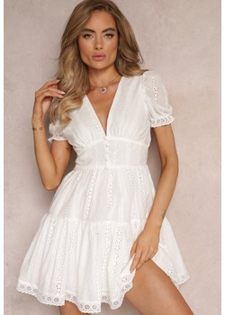Biała Bawełniana Sukienka Mini z Haftowanej Tkaniny Trinitie ze sklepu Renee odzież w kategorii Sukienki - zdjęcie 159071299