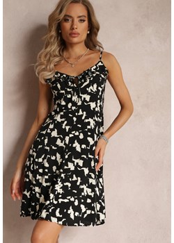 Czarna Trapezowa Sukienka Mini na Ramiączkach z Gumką w Pasie Darhisa ze sklepu Renee odzież w kategorii Sukienki - zdjęcie 159071389