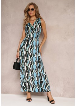Niebiesko-Czarna Wiskozowa Sukienka Maxi z Gumkami w Pasie i Ściągaczami na Ramionach Kaesa ze sklepu Renee odzież w kategorii Sukienki - zdjęcie 159071449