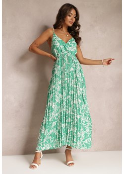 Zielona Rozkloszowana Sukienka Maxi z Plisowanym Dołem i Gumką w Talii Asali ze sklepu Renee odzież w kategorii Sukienki - zdjęcie 159096717