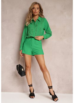 Zielona Koszula z Długimi Rękawami Zdobiona Koronką Zinnintha ze sklepu Renee odzież w kategorii Koszule damskie - zdjęcie 159096838