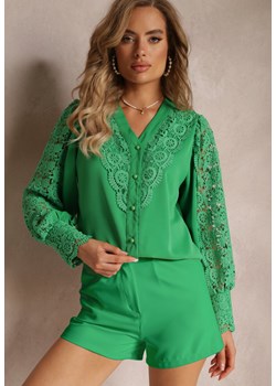Zielona Ażurowa Koszula z Szerokimi Mankietami Sophalla ze sklepu Renee odzież w kategorii Koszule damskie - zdjęcie 159096867