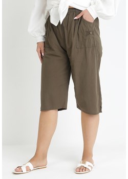 Ciemnozielone Bawełniane Spodnie z Gumką i Wysokim Stanem w Talii Molliea ze sklepu Born2be Odzież w kategorii Spodnie damskie - zdjęcie 159097078