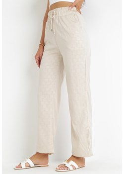 Jasnobeżowe Szerokie Spodnie z Gumką w Pasie Moti ze sklepu Born2be Odzież w kategorii Spodnie damskie - zdjęcie 159097148