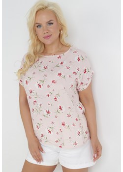 Różowa Bluzka Oversize w Kwiaty z Krótkim Rękawem Suzane ze sklepu Born2be Odzież w kategorii Bluzki damskie - zdjęcie 159097278