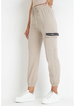 Beżowe Spodnie Bojówki ze Ściągaczami Revlusa ze sklepu Born2be Odzież w kategorii Spodnie damskie - zdjęcie 159100627