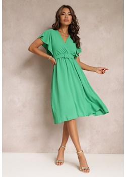 Zielona Rozkloszowana Sukienka z Paskiem i Kopertowym Dekoltem Brinea ze sklepu Renee odzież w kategorii Sukienki - zdjęcie 159100885