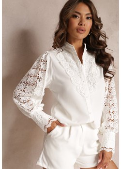 Biała Koronkowa Koszula ze Stójką Begone ze sklepu Renee odzież w kategorii Koszule damskie - zdjęcie 159100945
