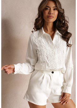 Biała Koszula z Długimi Rękawami Zdobiona Koronką Zinnintha ze sklepu Renee odzież w kategorii Koszule damskie - zdjęcie 159100955