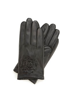 Damskie rękawiczki skórzane z wytłoczoną różą czarne ze sklepu WITTCHEN w kategorii Rękawiczki damskie - zdjęcie 159105609
