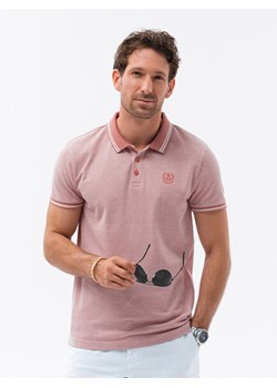 Melanżowa koszulka męska polo z kontrastowym kołnierzykiem -  różowa V2 S1618 ze sklepu ombre w kategorii T-shirty męskie - zdjęcie 159107708